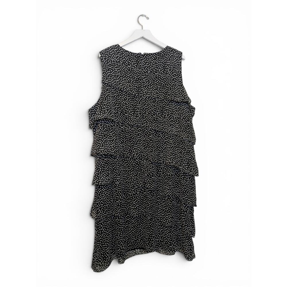 J. HOWARD Dress Tiered White Polka Dots on Black Sleeveless Chiffon - Size 24W - Picture 4 of 9